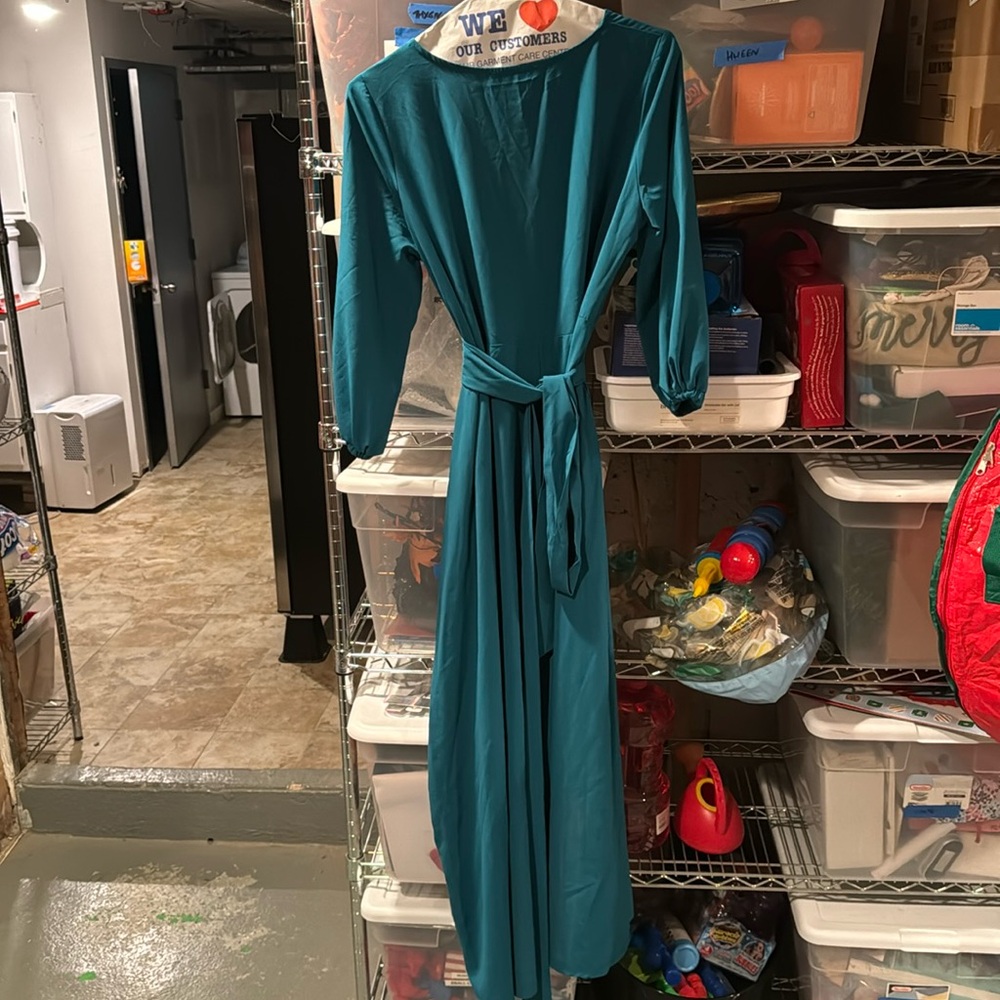 floor length teal gown